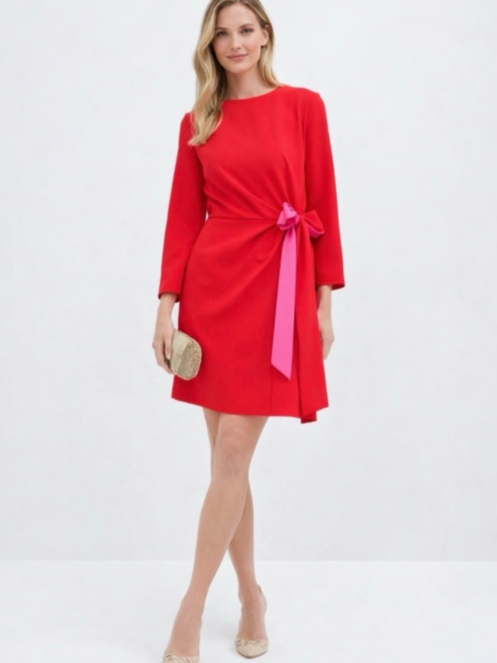 Tuckernuck Red Long-Sleeve Bow Wrap Dress - Elegant Women's Dress